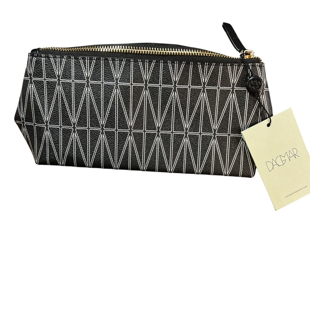 House of Dagmar Cosmetic Bag Black Geometric Print Cara Makeup Bag New